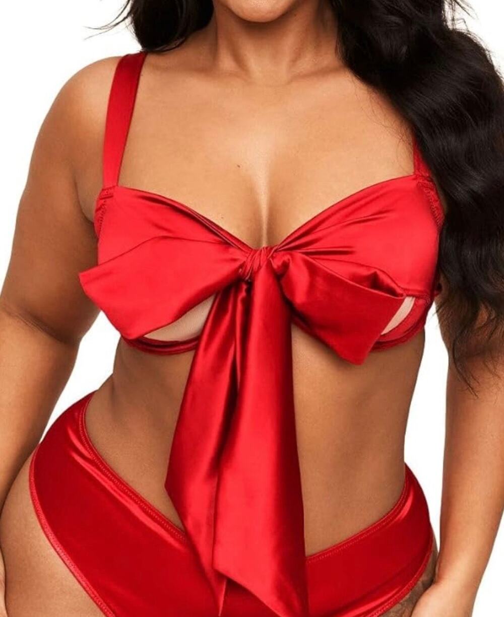 Adore Me Red Gynger Unlined Satin Bow Balconette Underwire Bra Size XS